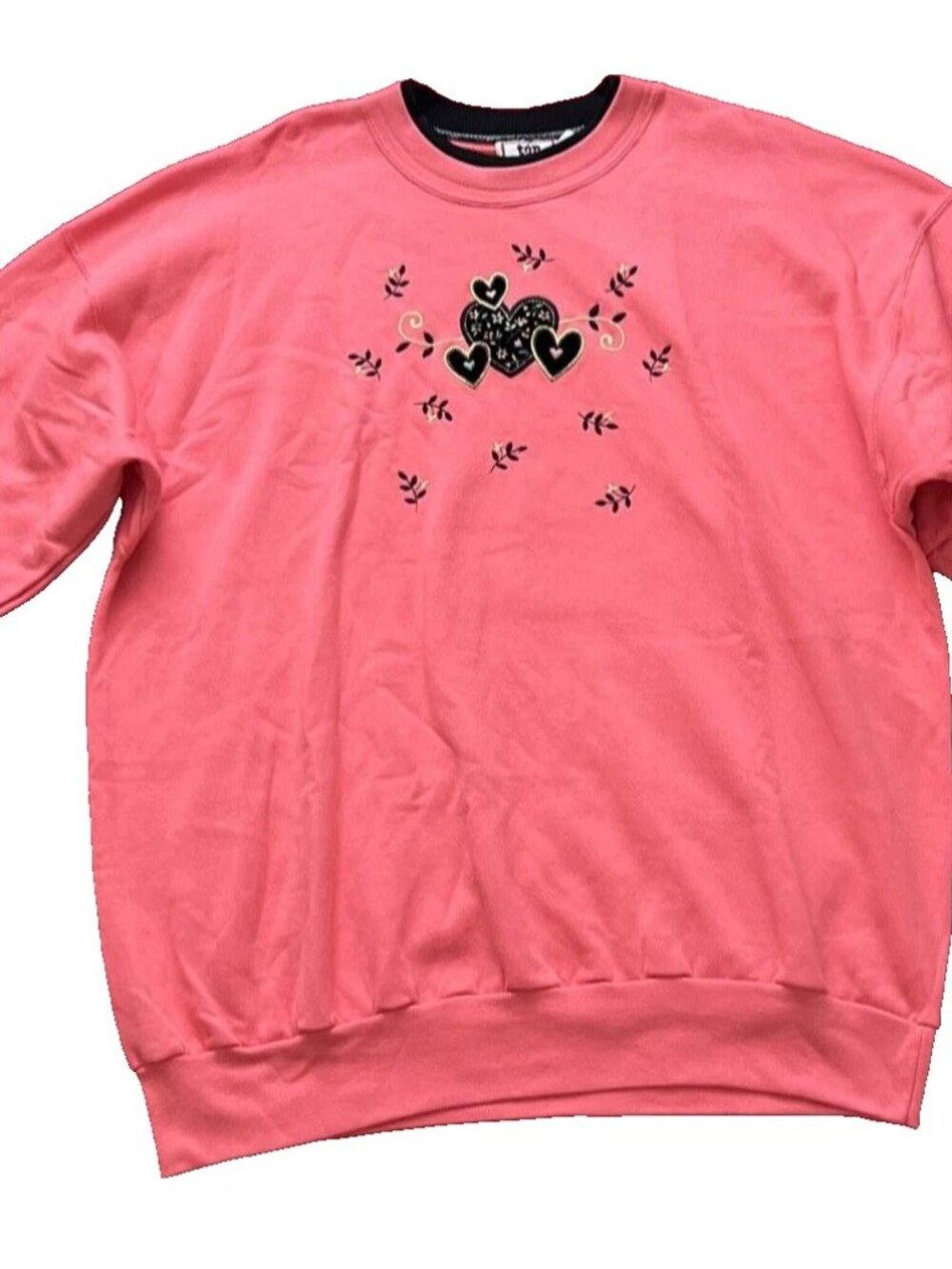 TOPSHOP Women’s Embroidered Heart Coral Peach Orange Black SWEATER Size 3X Large